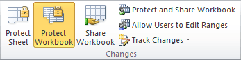 Protect Workbook button in Excel 2010