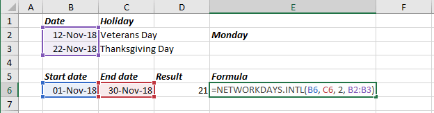 Number of Work Days for unusual shifts in Excel 2016