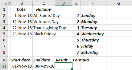 Calculate the number of work days for a four-day workweek in Excel 365