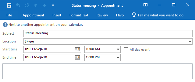 New meeting or appointment in Outlook 2016