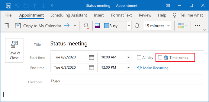 New meeting or appointment in Outlook 365
