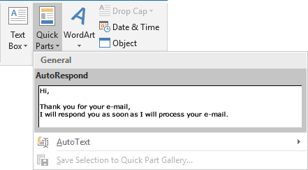 AutoText in the Gallery Outlook 2016