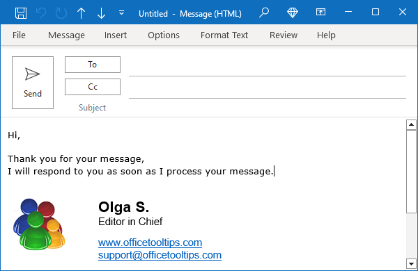 Respond with fixed text in Outlook 365
