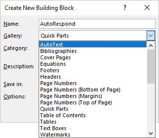 Gallery in Create New Building Block Outlook 365