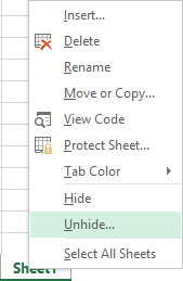 Unhide spreadsheet in Excel 2013