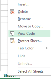 View Code spreadsheet in Excel 2013