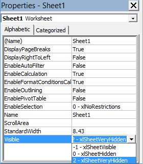 spreadsheet Properties in Excel 2013
