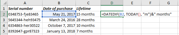 Number of complete months in the period in Excel 365