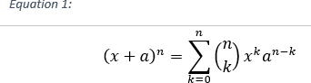 A caption and an equation in Word 2016