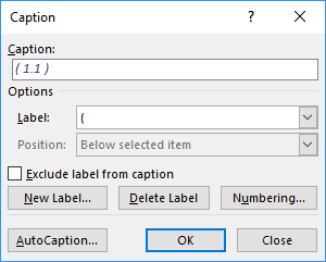 Example of the label in Word 2016