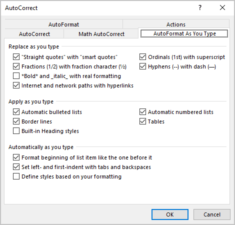 AutoCorrect in Office 365