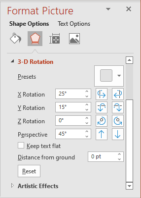 Rotation fields in Format Picture pane PowerPoint 365