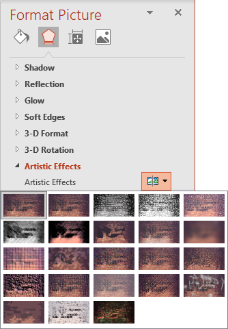 Artistic Effects on the Format Picture pane PowerPoint 365