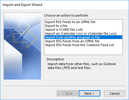 Import and Export Wizard in Outlook 365