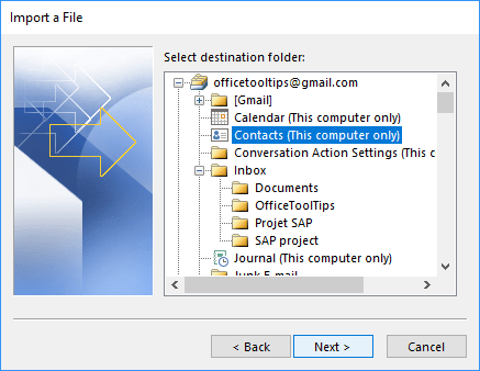 Select destination folder in Outlook 365