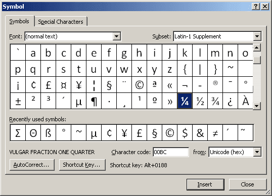 Select symbol in Word 2007