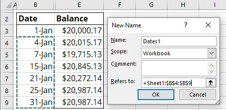 Define first range of dates in Excel 365