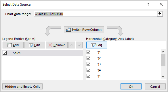 Select Data Source dialog box in Excel 365