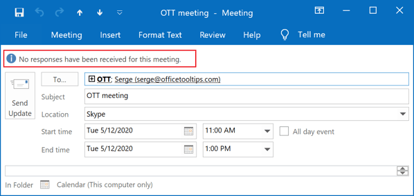 No responses in Outlook 2016
