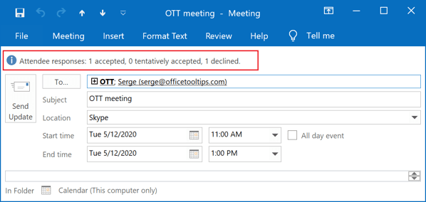 Attendee responses in Outlook 2016