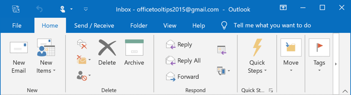The Ribbon display in Touch Mode in Outlook 2016