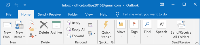 The Ribbon display in Mouse Mode in Outlook 2016