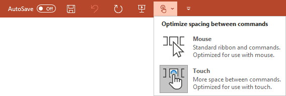 Touch/Mouse Mode command in PowerPoint 365