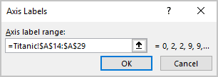 Axis Labels dialog box in Excel 365