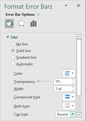 Fill & Line in Format Error Bars pane Excel 365