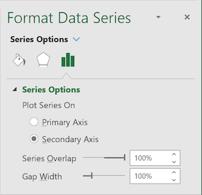 Series Options in Format Data Series pane Excel 2016