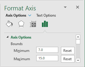 Bounds on the Format Axis in Excel 2016