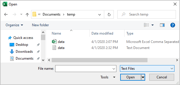 Open dialog box in Excel 365