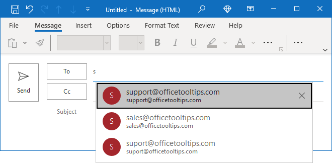 AutoComplete list in Outlook 365