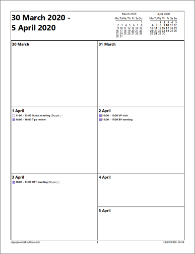 Weekly Agenda Style of Calendar in Outlook 365