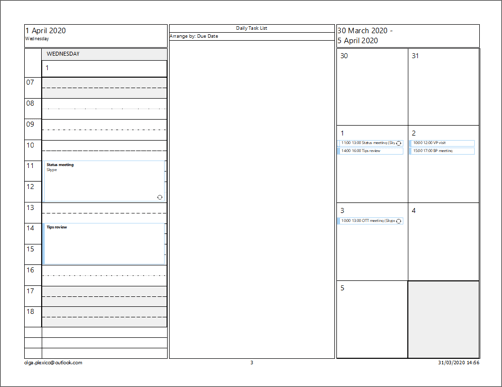 Tri-fold Style of Calendar in Outlook 2016