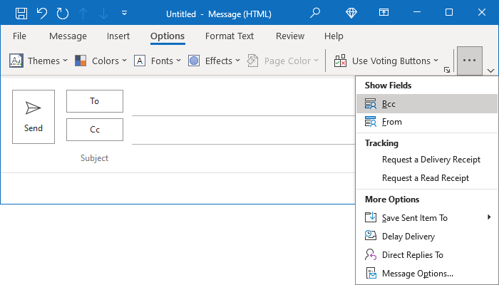 Bcc button in Simplified ribbon Outlook 365