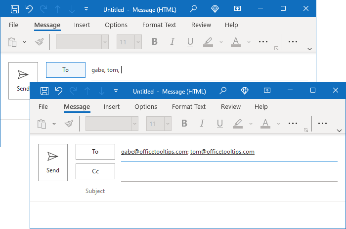 Addresses with semicolons as separators in Outlook 365