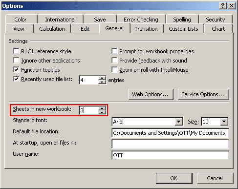 Excel 2003 Options