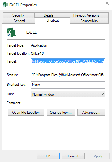 Empty Option for Excel 2016