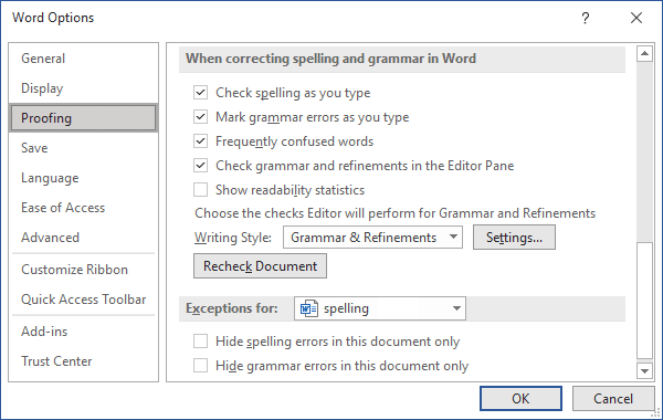 Spell check as you type in Word for Microsoft 365