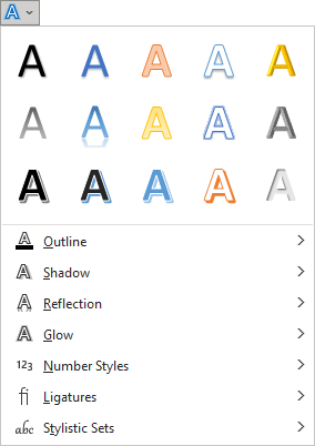 Text Effects and Typography dropdown list in Word 365