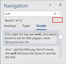 Buttons in Navigation pane Word 365