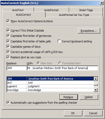 Replace AutoCorrect in Word 2007