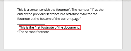 Example of the footnote text in Word 365