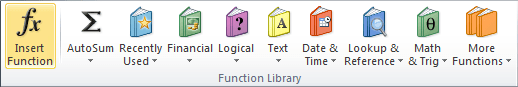 Function Library in Excel 2010