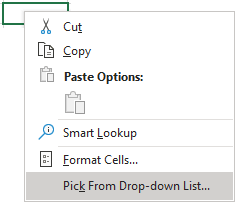 Pick From Drop-down List in popup menu Excel 365