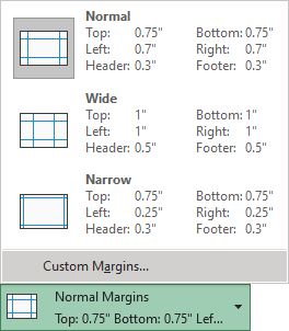 Print margins in Excel 365