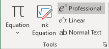 Professional button in Equation tab Excel 365