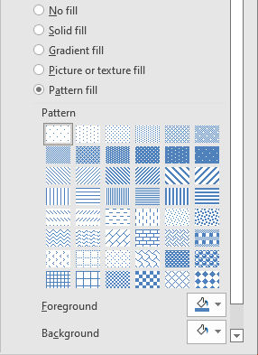 Pattern fill in the Format pane Office 365