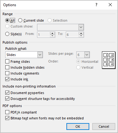 PDF Options in PowerPoint 365